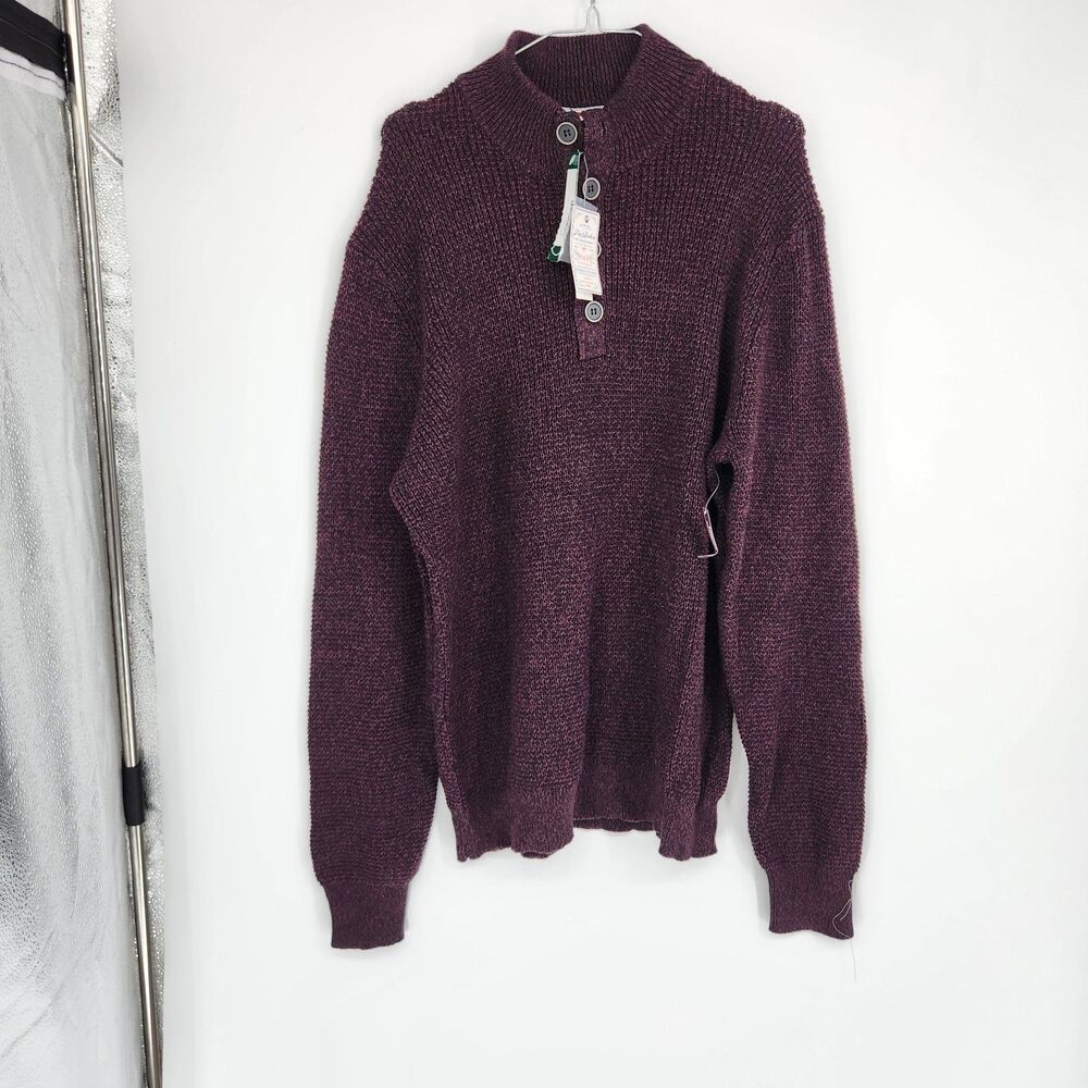 Flag & Anthem Men's Burgundy Coolmax Large Denver Button Mock Sweater NWT